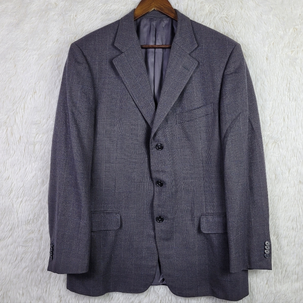 41R Ermenegildo Zegna Charcoal Wool &‎ Cashmere Glen Check Blazer Sport Coat
